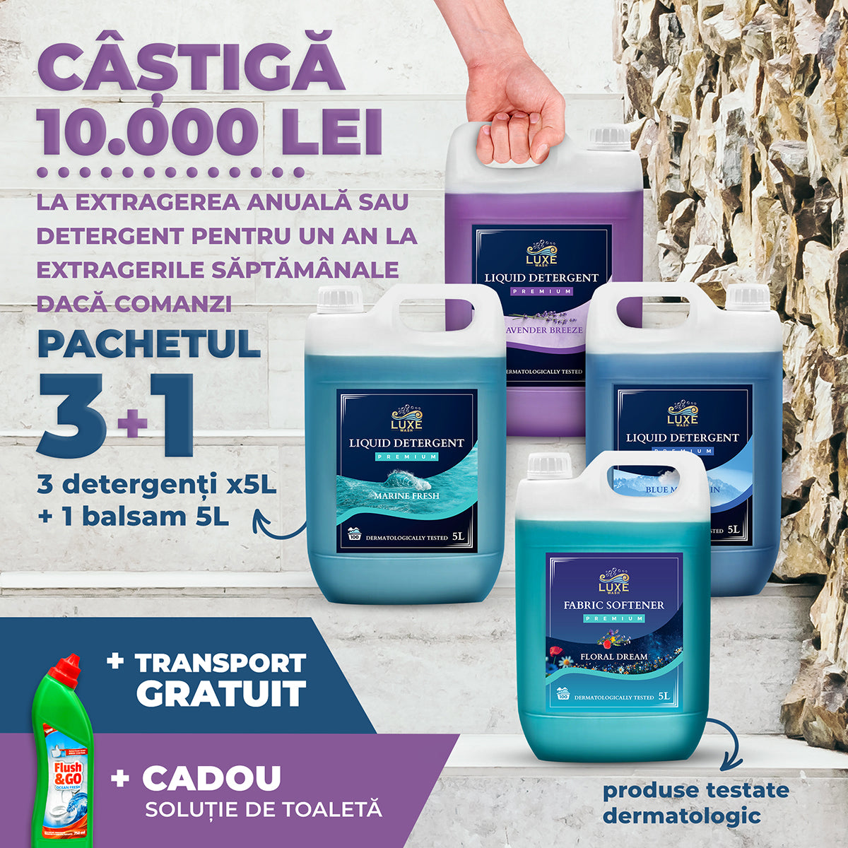 Pachet Complet 3x5L Detergent + 5L Balsam + Solutie Toaleta CADOU!