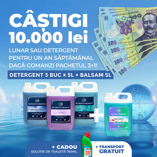 Pachet Complet 3x5L Detergent + 5L Balsam + Solutie Toaleta CADOU!