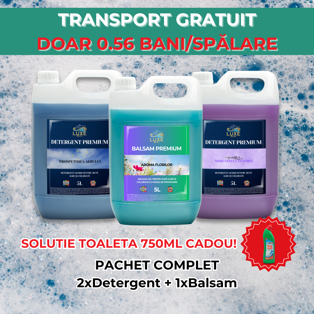 Pachet Complet 2x5L Detergent + 5L Balsam + Solutie Toaleta CADOU!